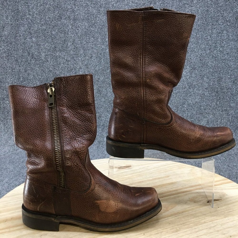Eddie Moran Boots Mens 8 Brown Mid Wide Calf Side Zip Leather Square Toe 77018